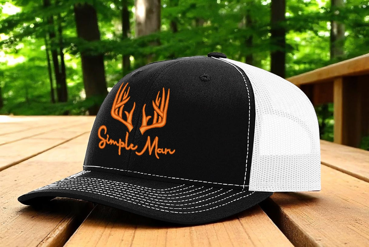 Simple Man Deer with Antlers Embroidered Adjustable Snap Back Trucker Hat Cap