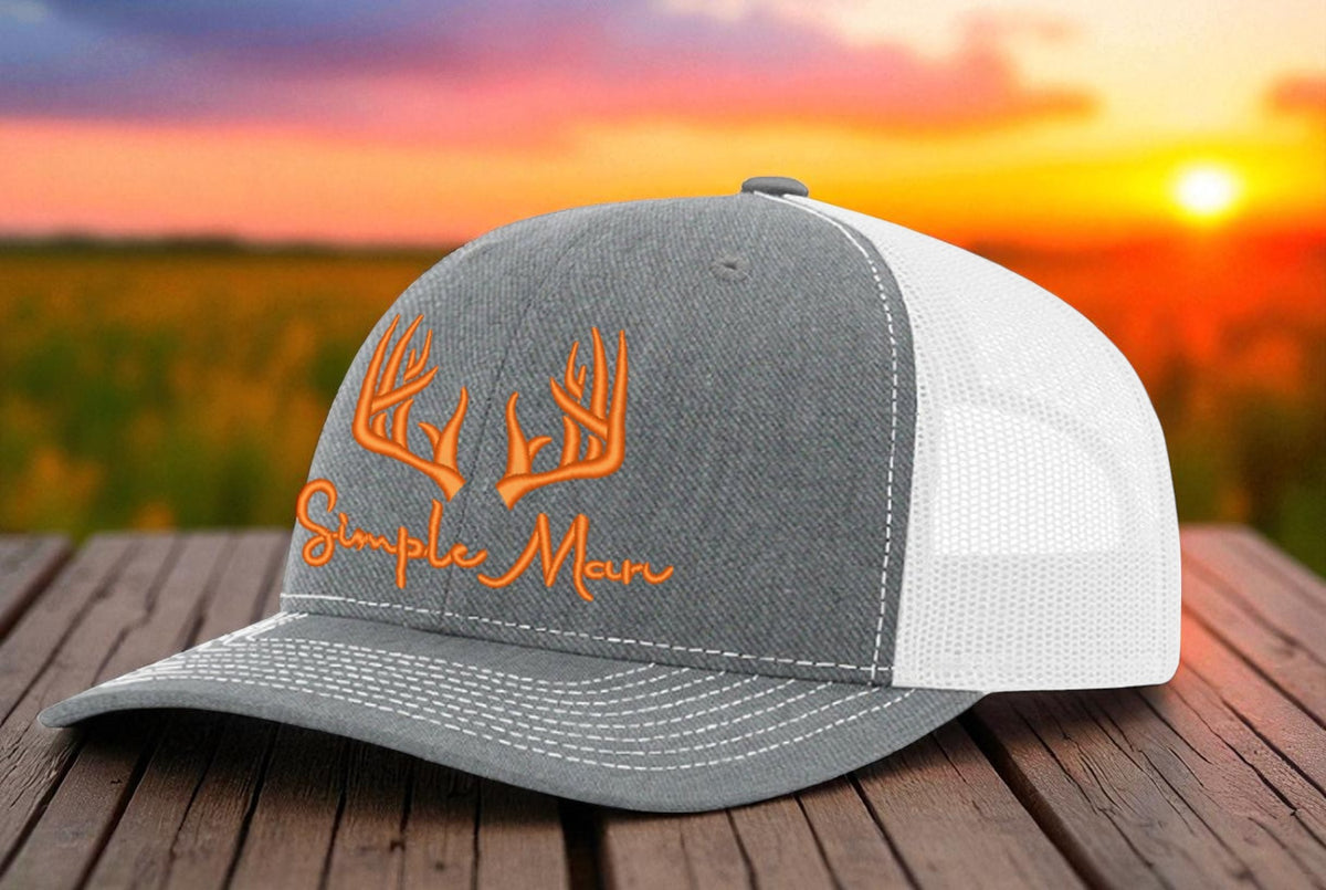 Simple Man Deer with Antlers Embroidered Adjustable Snap Back Trucker Hat Cap