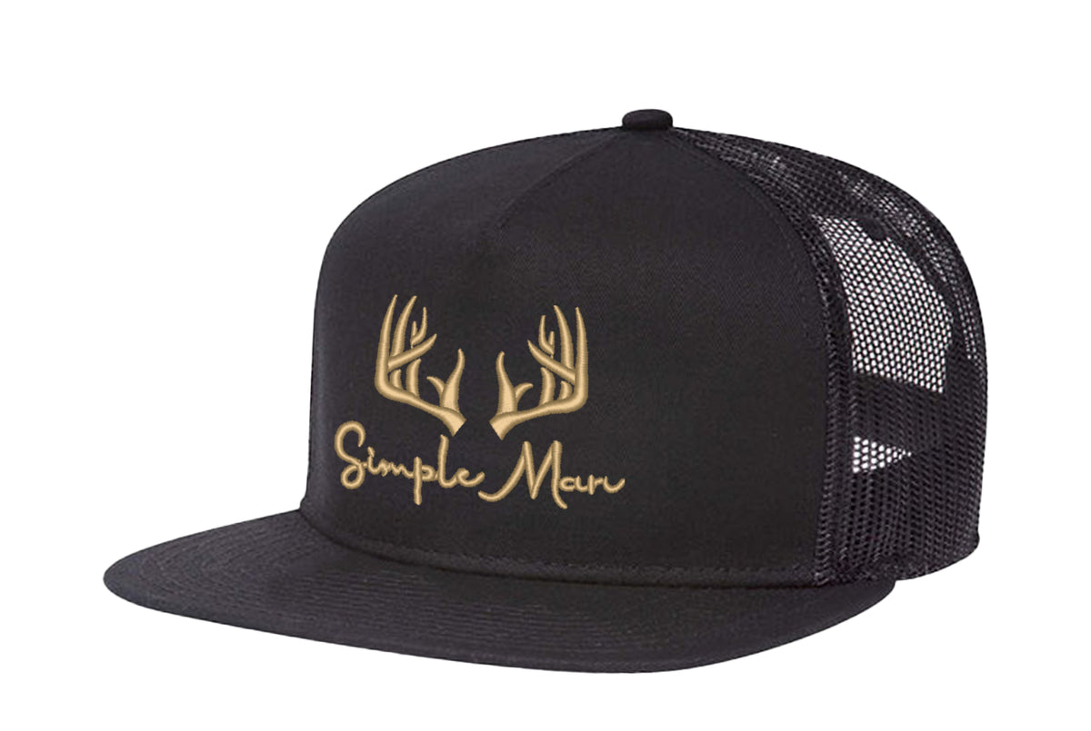 Simple Man Deer with Antlers Embroidered Adjustable Snap Back Trucker Hat Cap