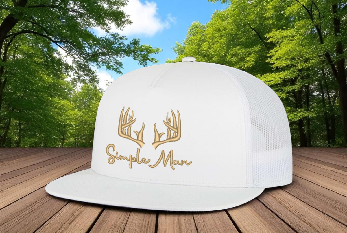 Simple Man Deer with Antlers Embroidered Adjustable Snap Back Trucker Hat Cap