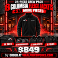 Columbia 24-piece custom crew pack: six fleece jackets, 12 tees, two Richardson hats, two rain jackets, two polos; $849