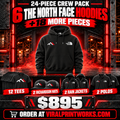 The North Face 24-piece custom crew pack: six hoodies, 12 tees, two Richardson hats, two rain jackets, two polos; $895