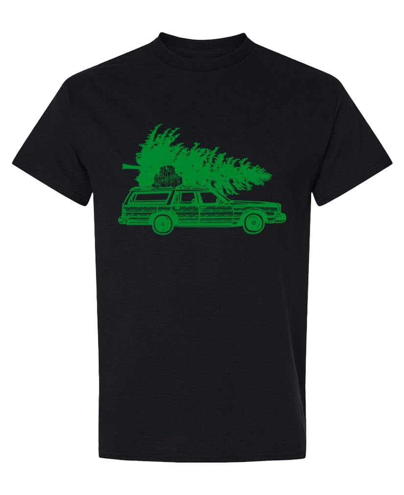 Griswold Station Wagon and Christmas Tree — Black T-Shirt — front