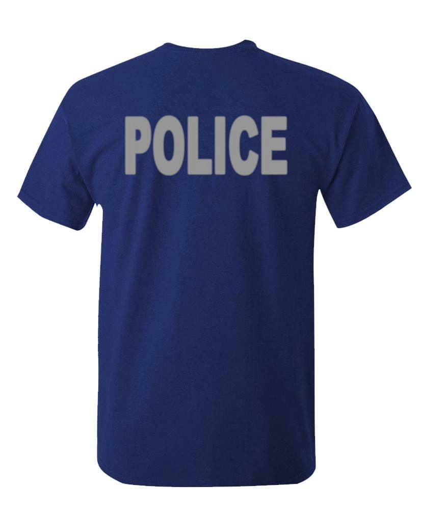 Police Front and Sleeve Print — Navy T-Shirt — back 1