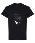 Secret Agent Cat — Black T-Shirt — front
