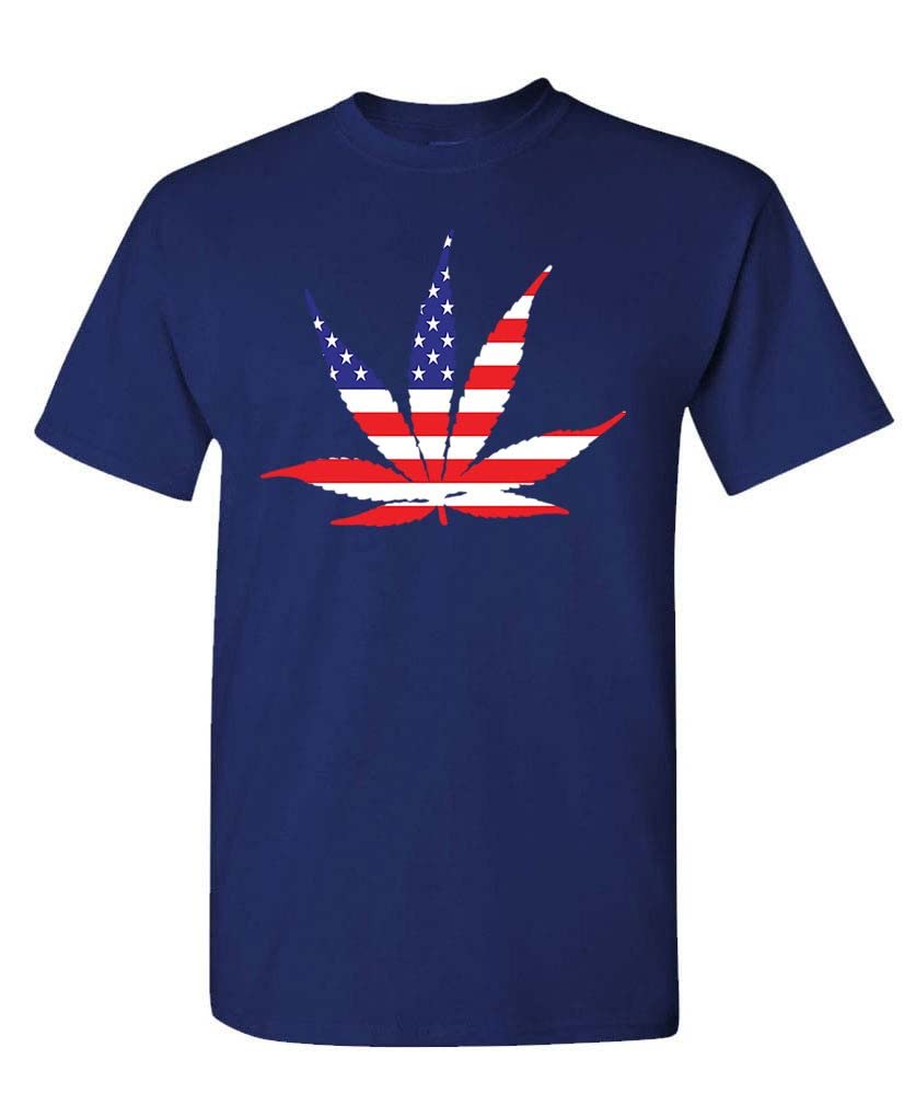 American Flag Cannabis Leaf — Navy T-Shirt — front