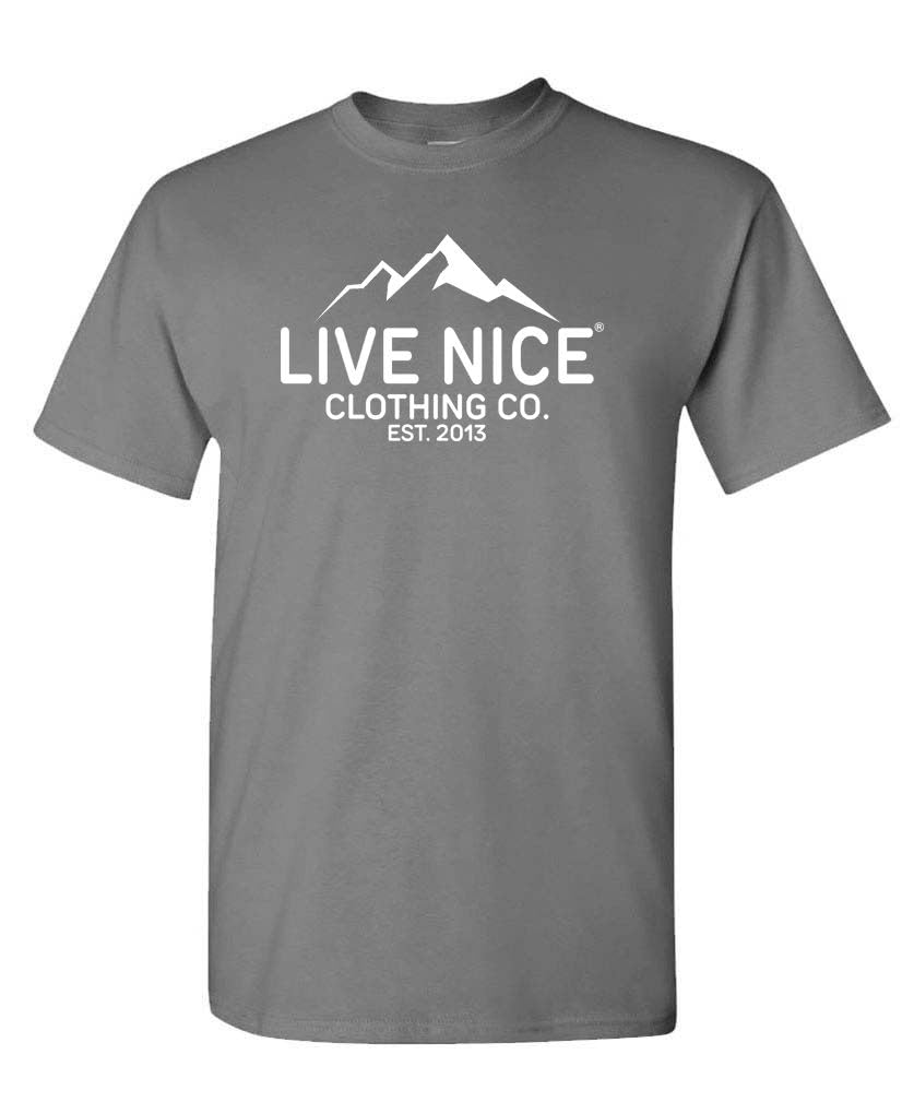 Live Nice Mountain Logo — Charcoal T-Shirt — front
