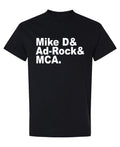 Mike D Ad-Rock MCA Names — Black T-Shirt — front