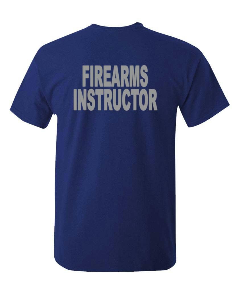 Firearms Instructor Front and Sleeve Print — Navy T-Shirt — back 1