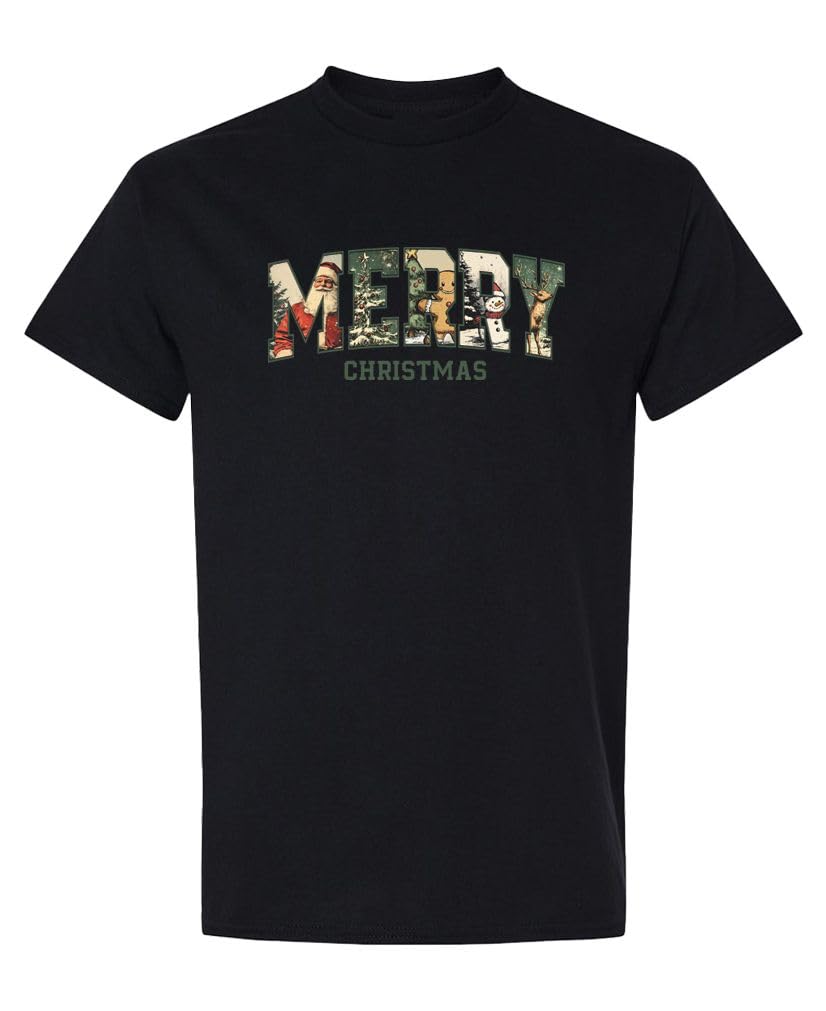 Vintage Merry Christmas — Black T-Shirt — front