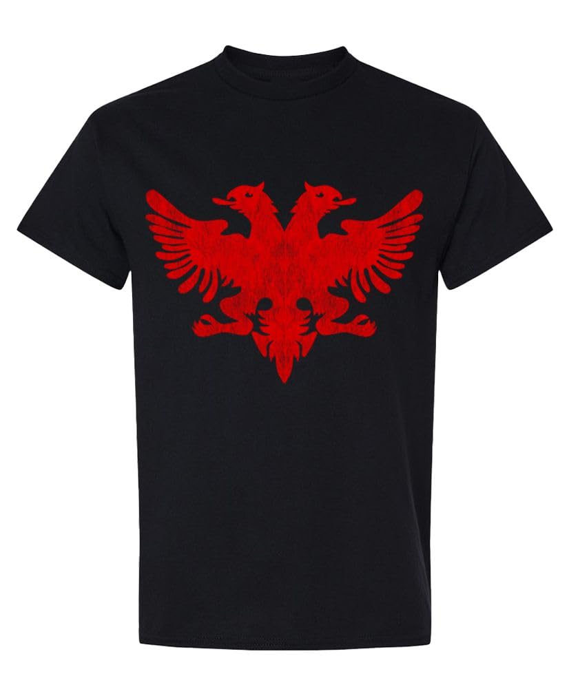 Albanian Double Headed Eagle — Black T-Shirt — rear