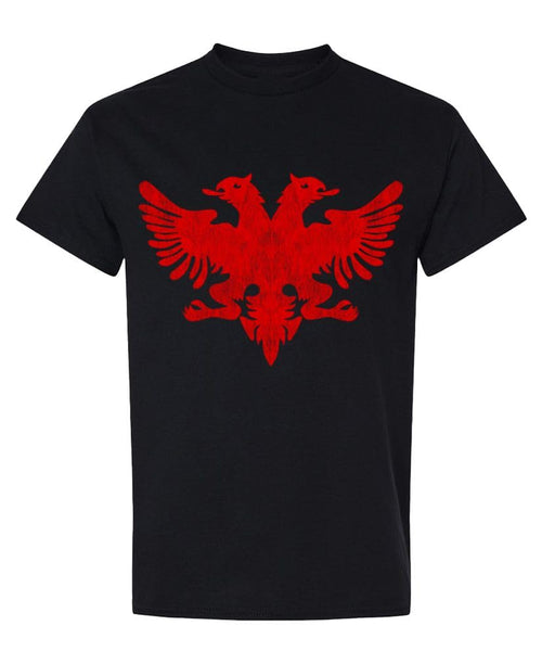 Albanian Double Headed Eagle — Black T-Shirt — rear