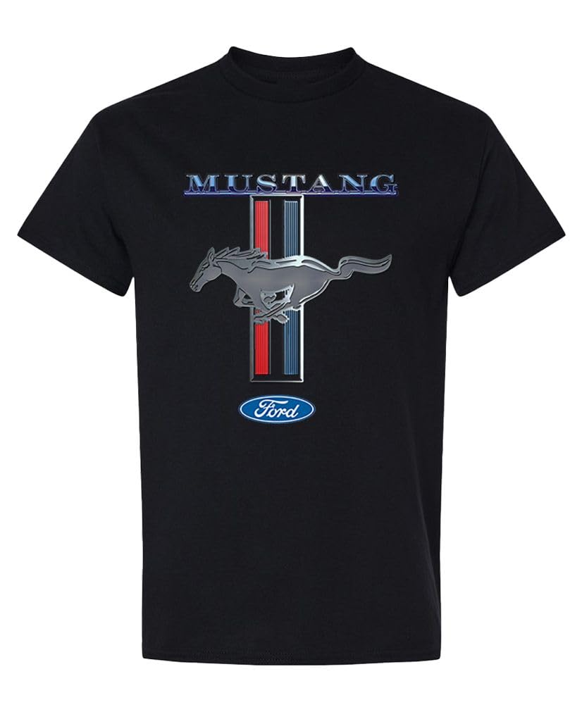 Ford Mustang Pony Stripe — Black T-Shirt — front