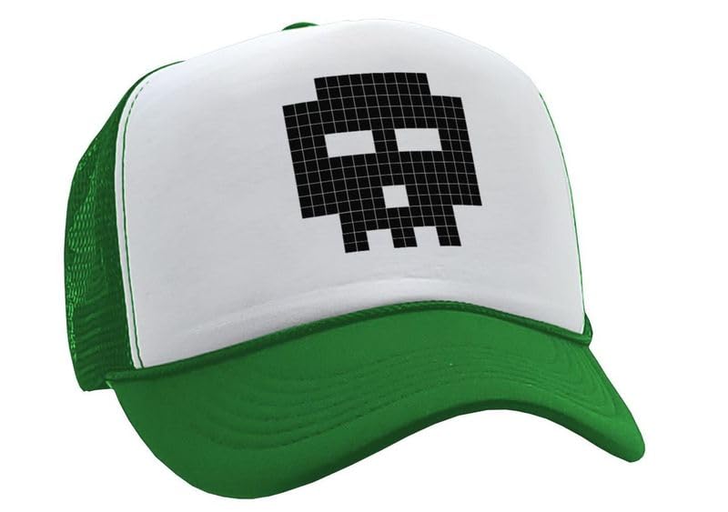 8 Bit Skull — Green Trucker Hat — front