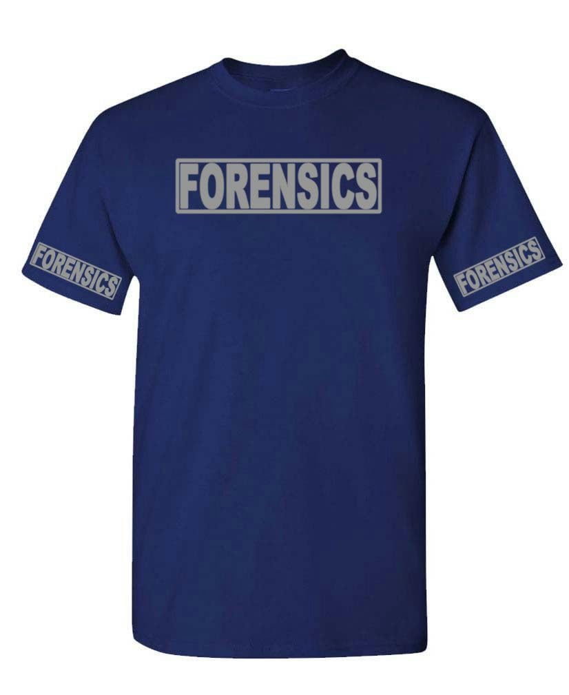 Forensics Front and Sleeve Print — Navy T-Shirt — front