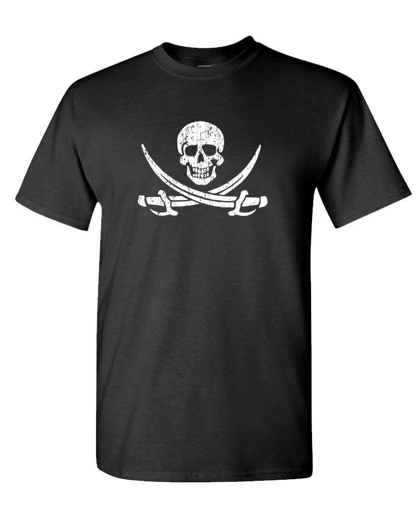 Pirate Skull and Swords — Black T-Shirt — front