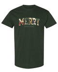 Vintage Merry Christmas — Forest Green T-Shirt — front
