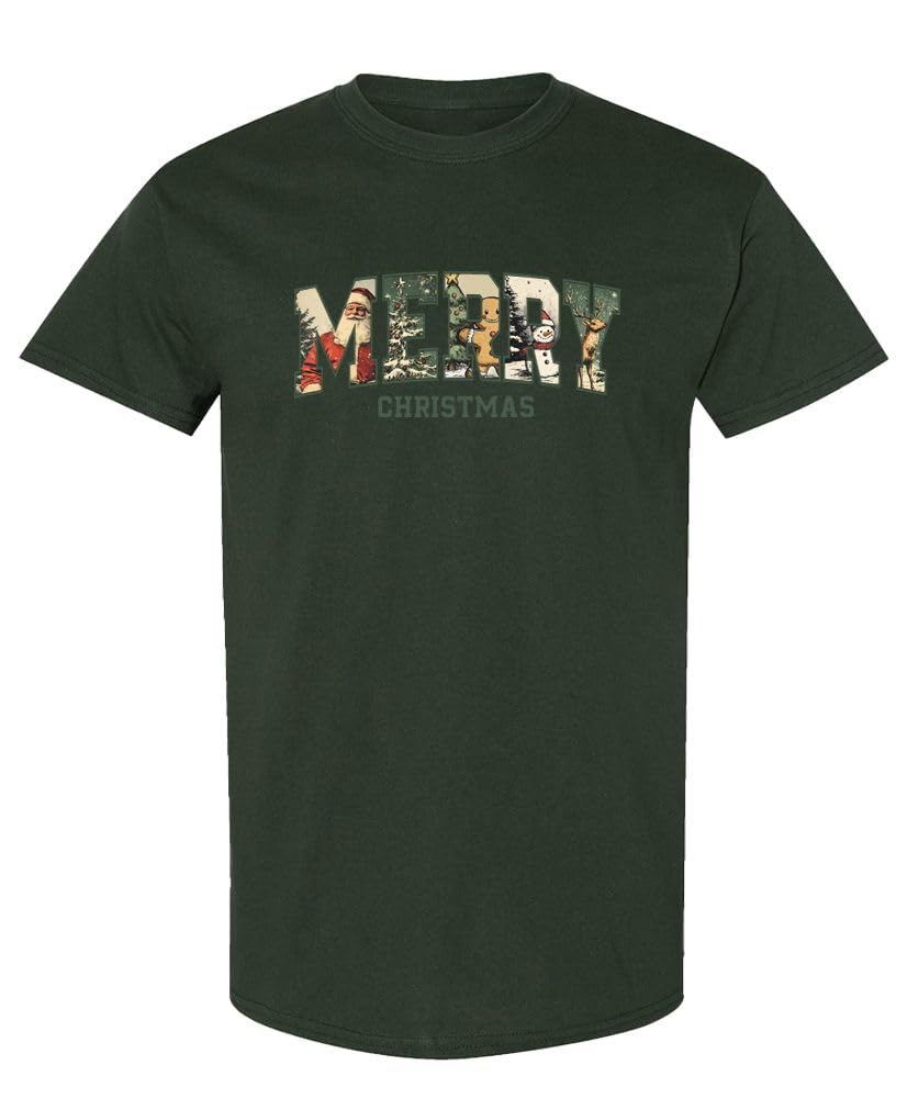 Vintage Merry Christmas — Forest Green T-Shirt — front