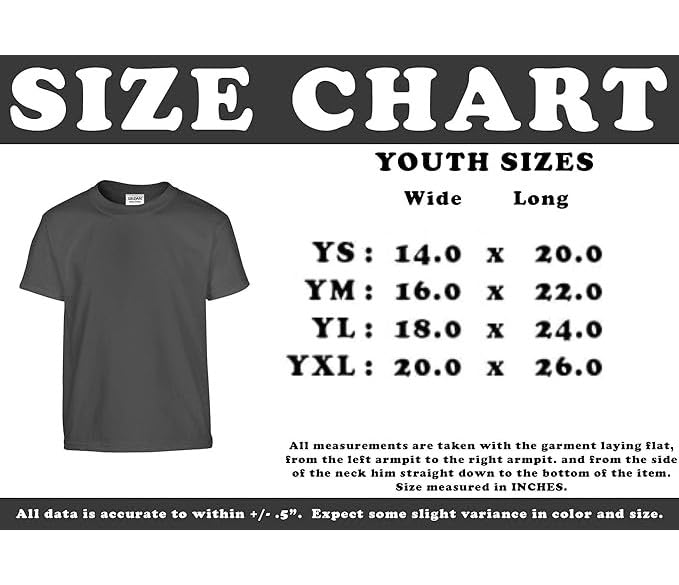 Youth T-Shirt size chart
