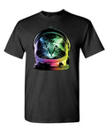 Neon Space Cat — Black T-Shirt — front