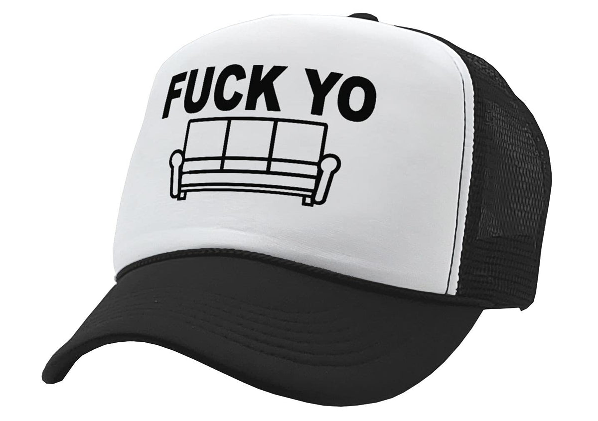 Fuck Yo Couch — Black Trucker Hat — product angle 1