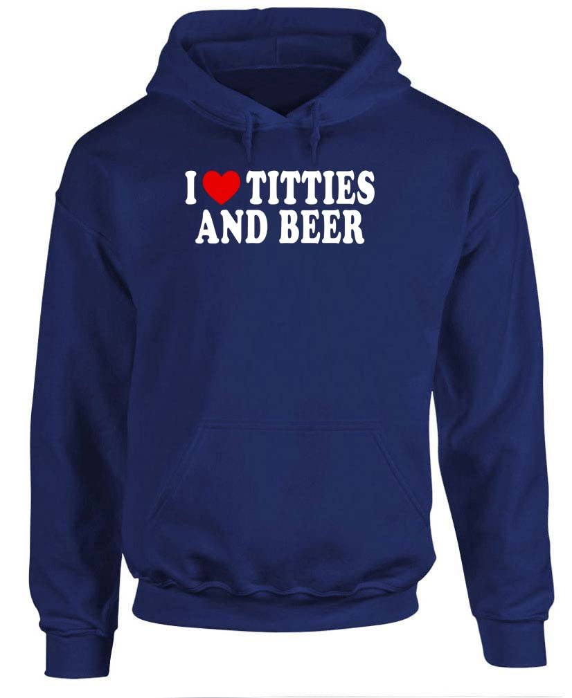I Love Titties and Beer — Navy Hoodie — front