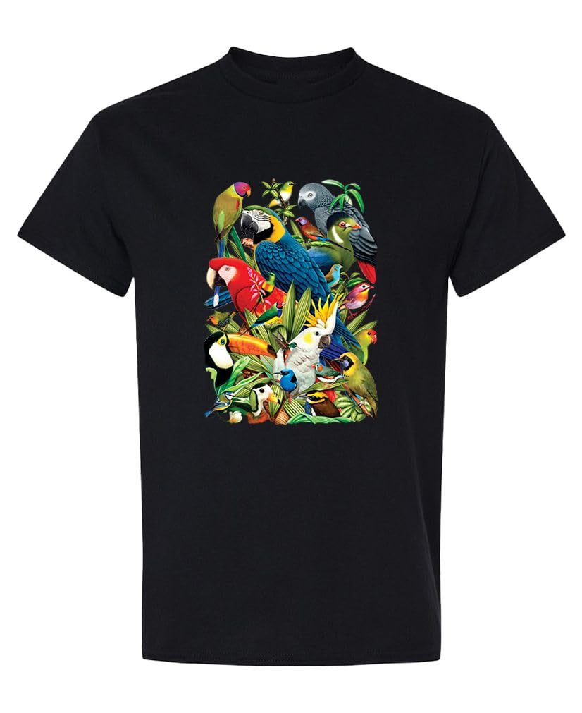 Tropical Birds — Black T-Shirt — front