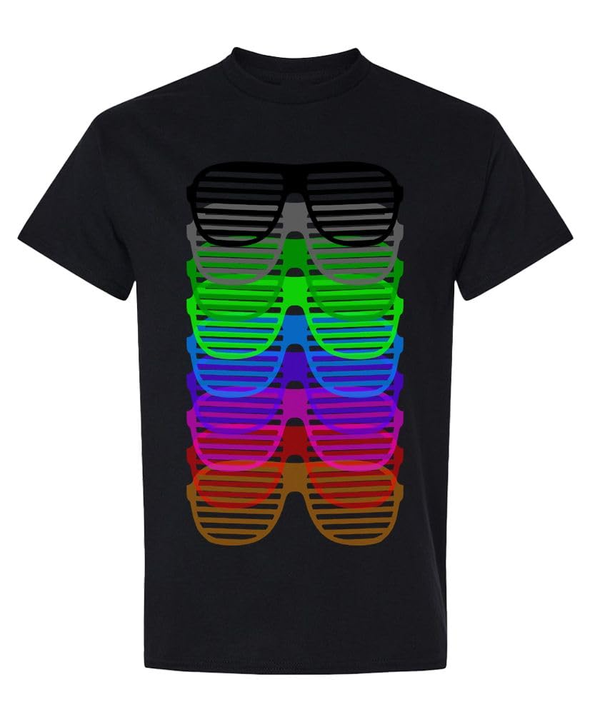 Rainbow Shutter Shades — Black T-Shirt — front