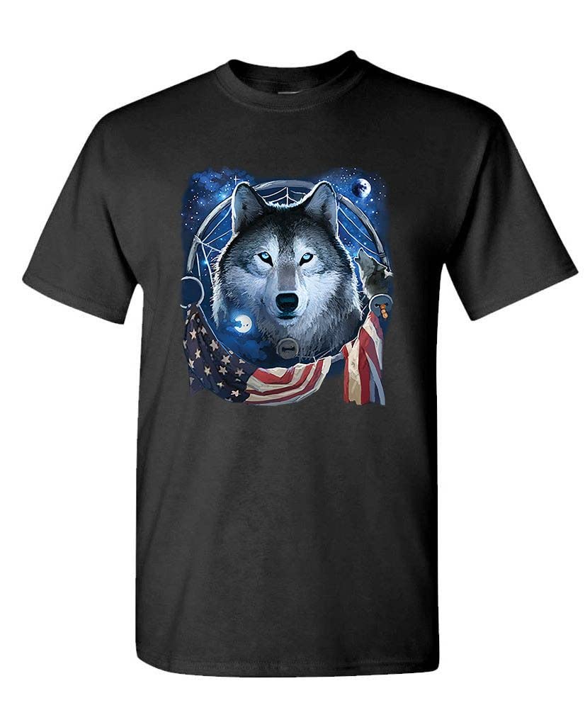Wolf Dream Flag — Black T-Shirt — front
