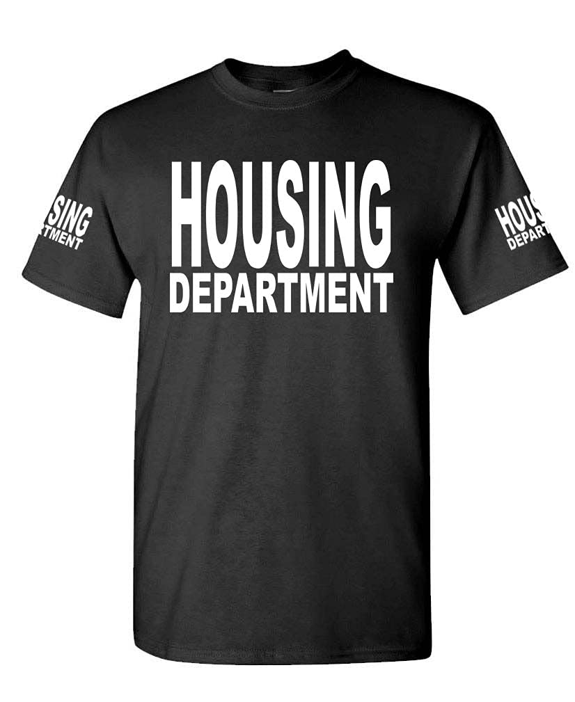 Housing Department Front and Sleeve Lettering — Black T-Shirt — front