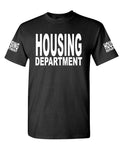Housing Department Front and Sleeve Lettering — Black T-Shirt — front
