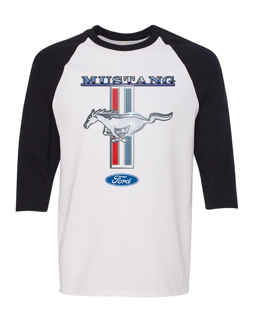 Ford Mustang Pony Stripe — Black Baseball Raglan Shirt — front