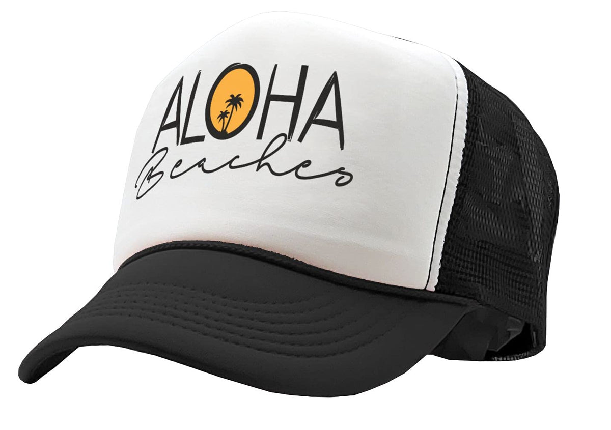 Aloha Beaches — Black Trucker Hat — product angle 1