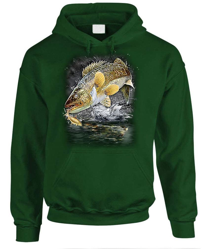 Jumping Walleye — Forest Green Hoodie — front