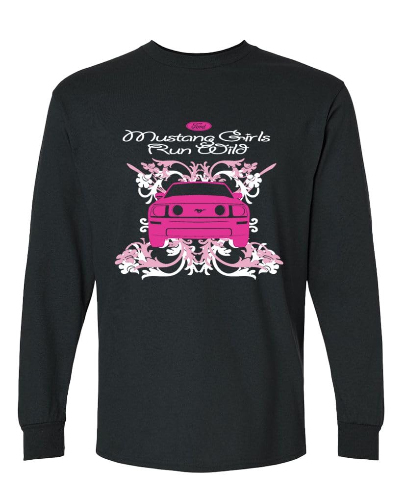 Mustang Girls Run Wild — Black Long Sleeve T-Shirt — front