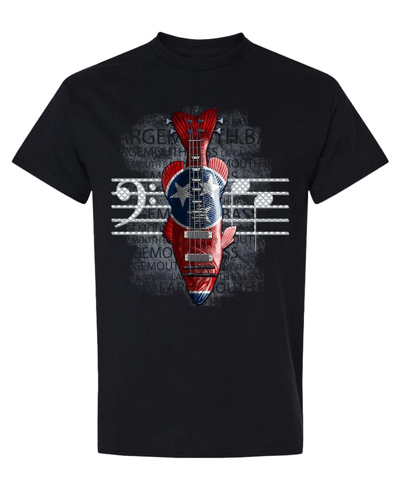 Bass Clef Guitar Skull — Black T-Shirt — front