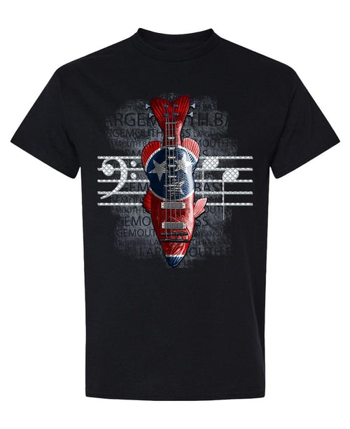Bass Clef Guitar Skull — Black T-Shirt — front