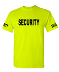 Security Front and Sleeve Print — Safety Green T-Shirt — front