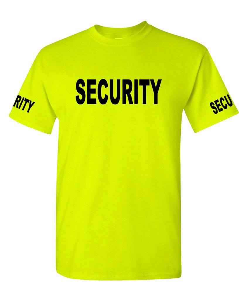 Security Front and Sleeve Print — Safety Green T-Shirt — front