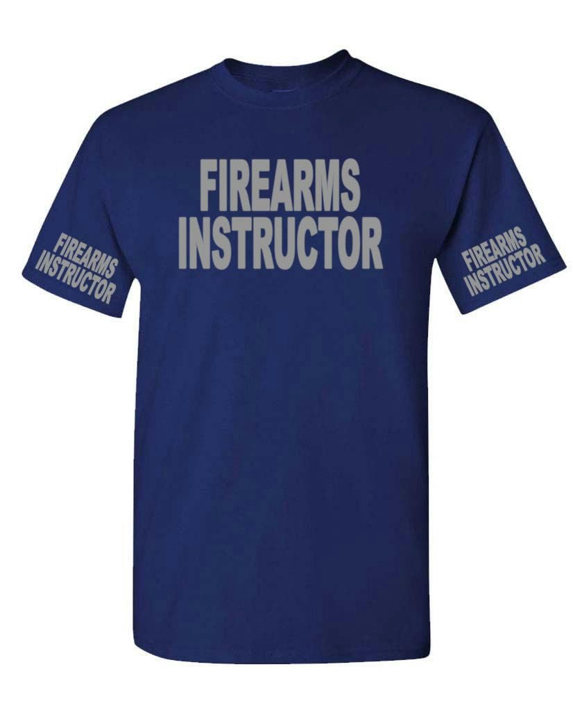 Firearms Instructor Front and Sleeve Print — Navy T-Shirt — front