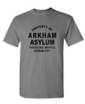 Arkham Asylum Collegiate Lettering — Charcoal T-Shirt — front