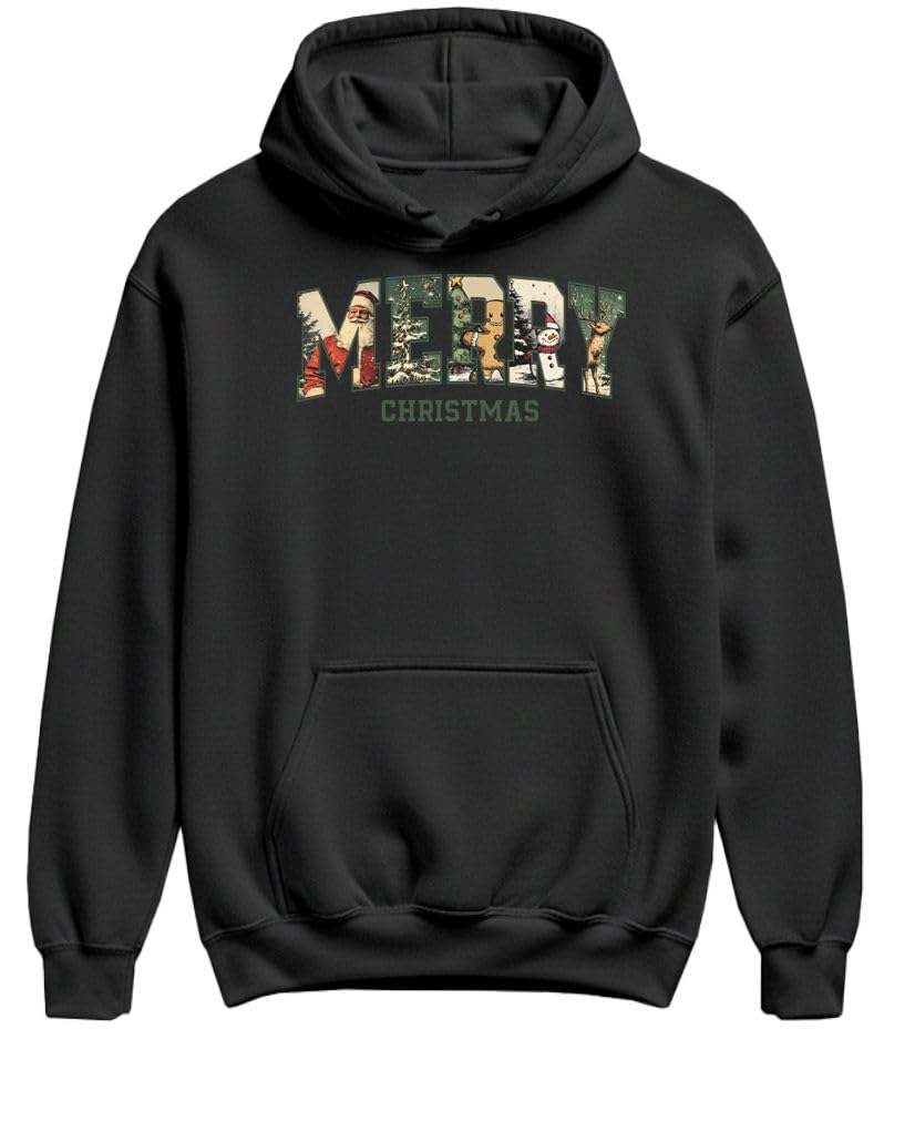 Vintage Merry Christmas — Black Hoodie — front