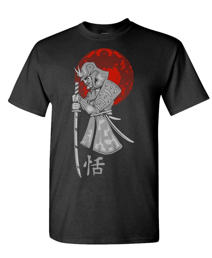 Samurai Sword Illustration — Black T-Shirt — front