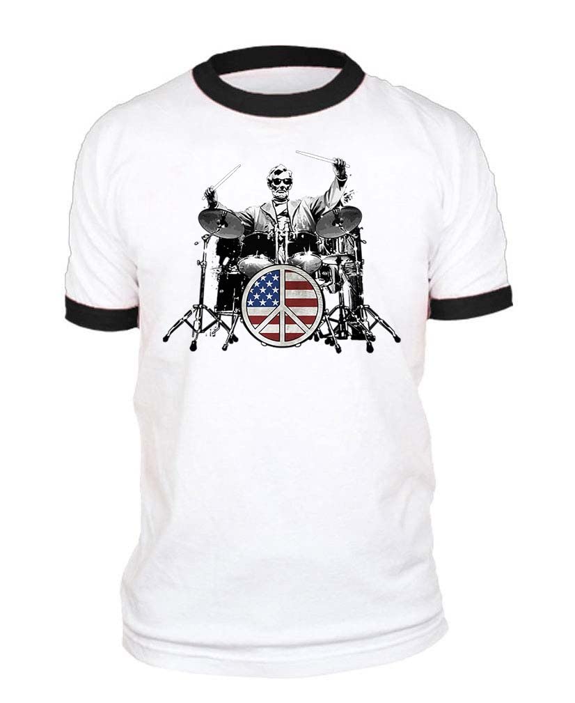 Lincoln on Drums — Black Ringer T-Shirt — front