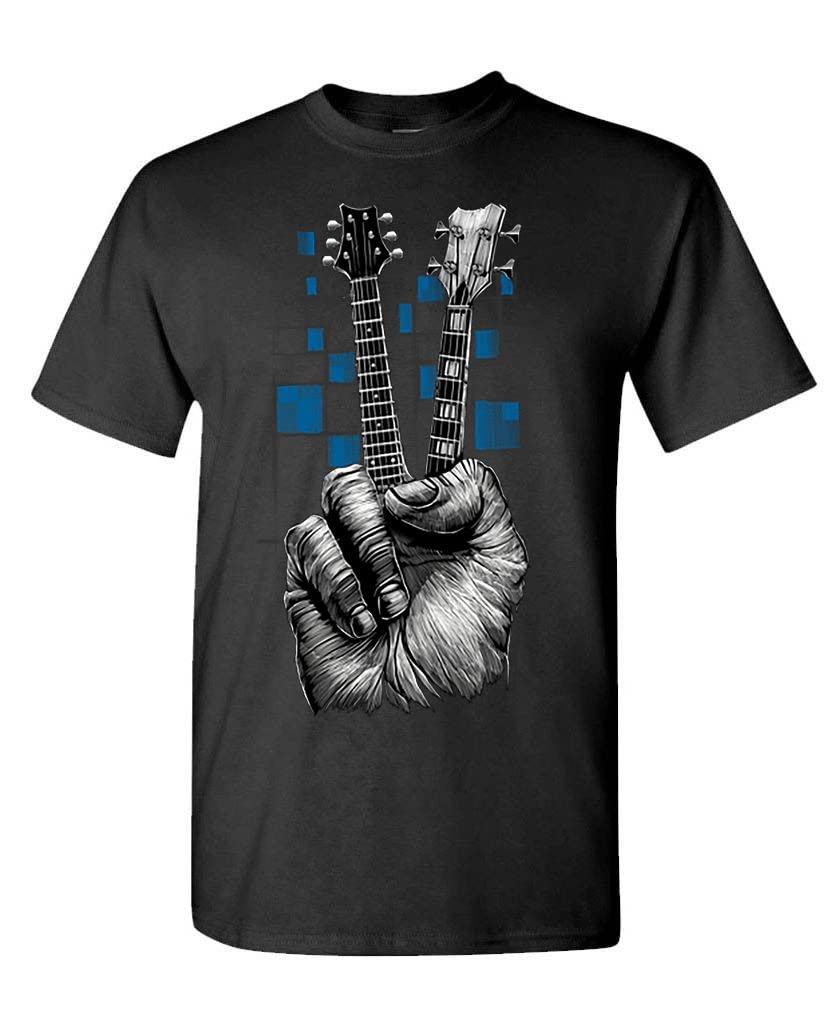 Guitar Peace Fingers — Black T-Shirt — front