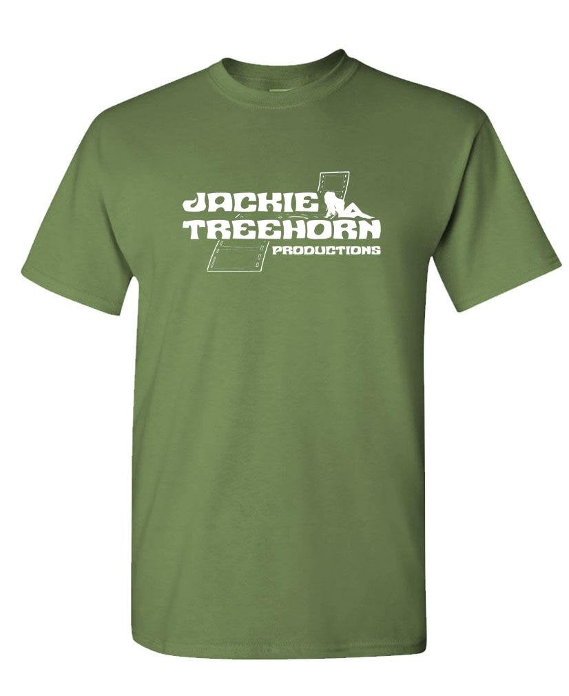 Jackie Treehorn Productions — Military Green T-Shirt — front
