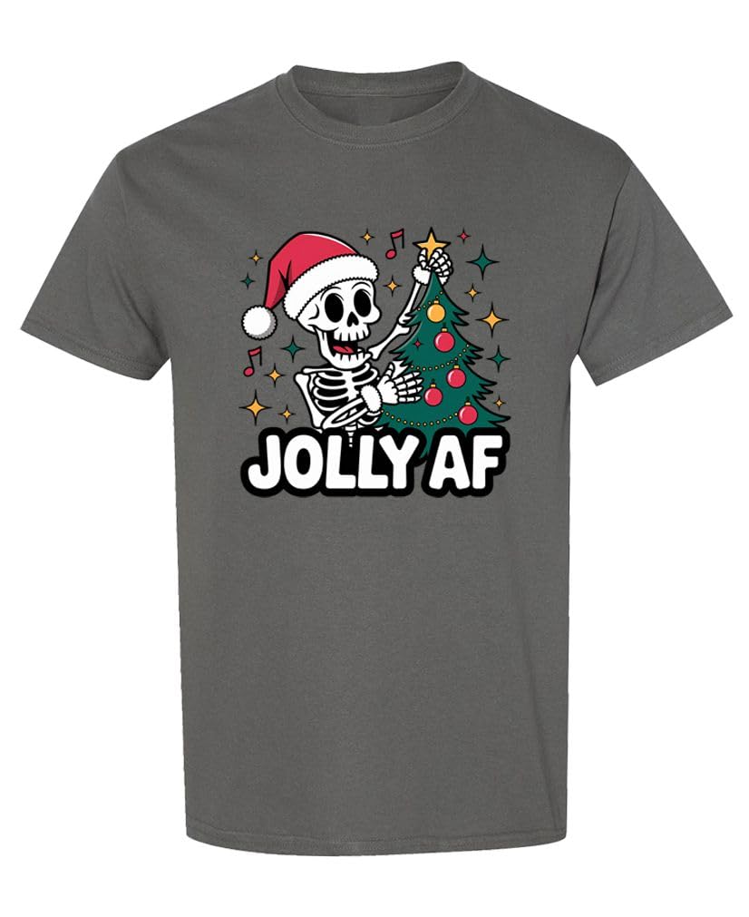 Jolly AF Funny Skeleton Christmas — Charcoal T-Shirt — front