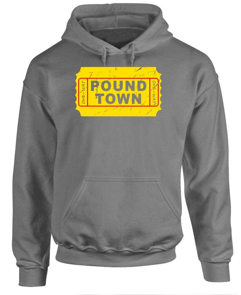 Funny Graphic Tee for Men and Women One Way Ticket to Pound Town — Charcoal Hoodie — front
