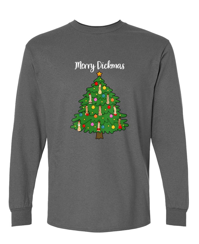 Merry Dickmas — Charcoal Long Sleeve T-Shirt — rear