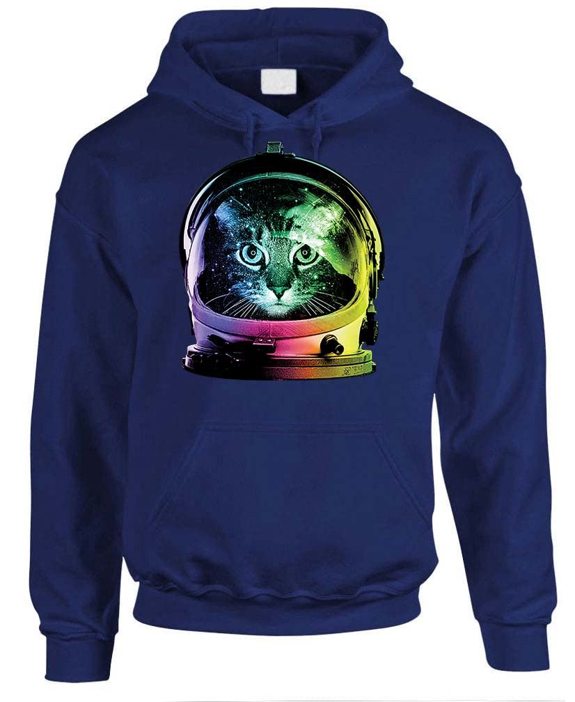 Neon Space Cat — Navy Hoodie — front